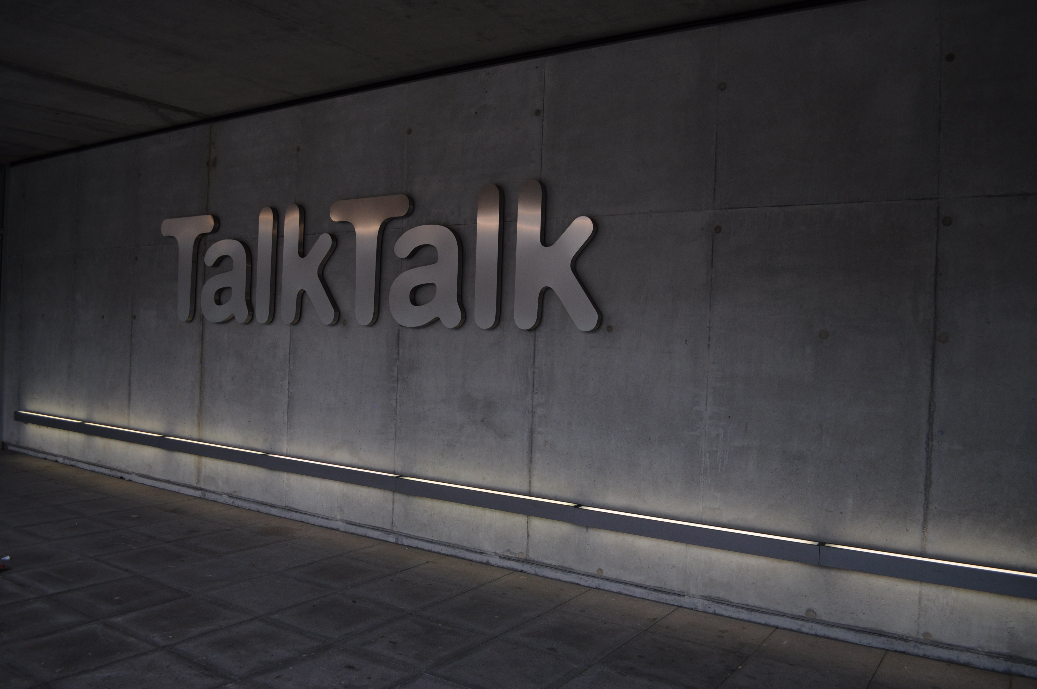 TalkTalk logo displayed over an outside wall
